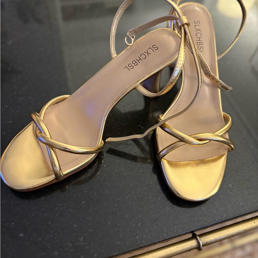 Gold Strappy Women's Sandals